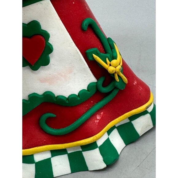 Handcrafted Christmas Clay Angel Figurine With Trumpet - Red/Green Holiday READ - Picture 3 of 9